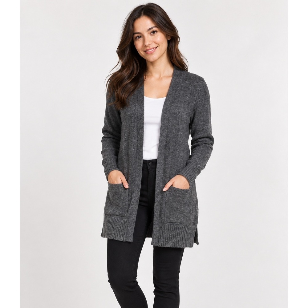 Old Navy Womens Small Charcoal Gray Open Front Longline Cardigan Sweater Pockets